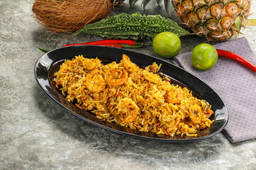 Indian cuisine - Biryani rice with prawn