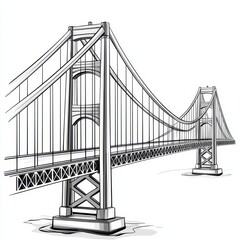 Fototapeta premium Grayscale Sketch of Suspension Bridge Architecture