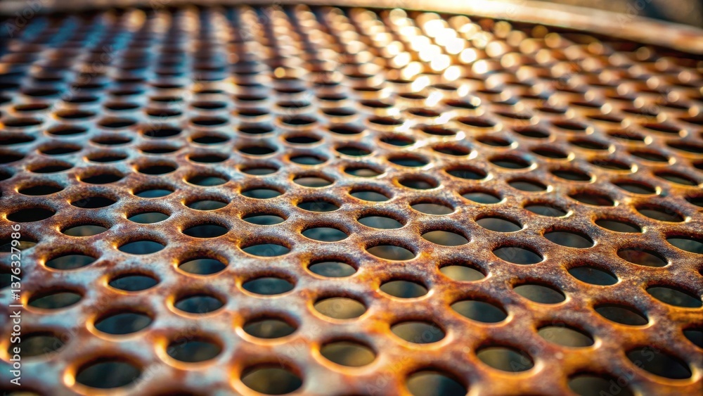Aufkleber rustic perforated metal surface a close-up study of oxidized steel with circular holes in a repeatin