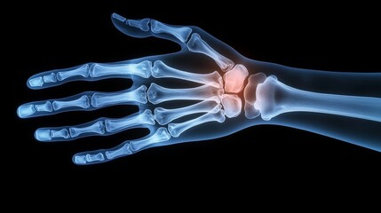 Detailed X-Ray Illustration of Human Hand Bones with Focal Inflammation