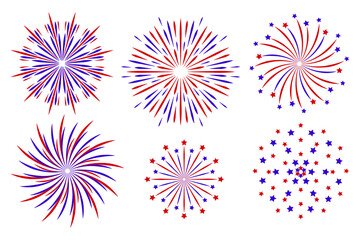 Fireworks red blue - set of elements for festive design for Independence Day of the USA