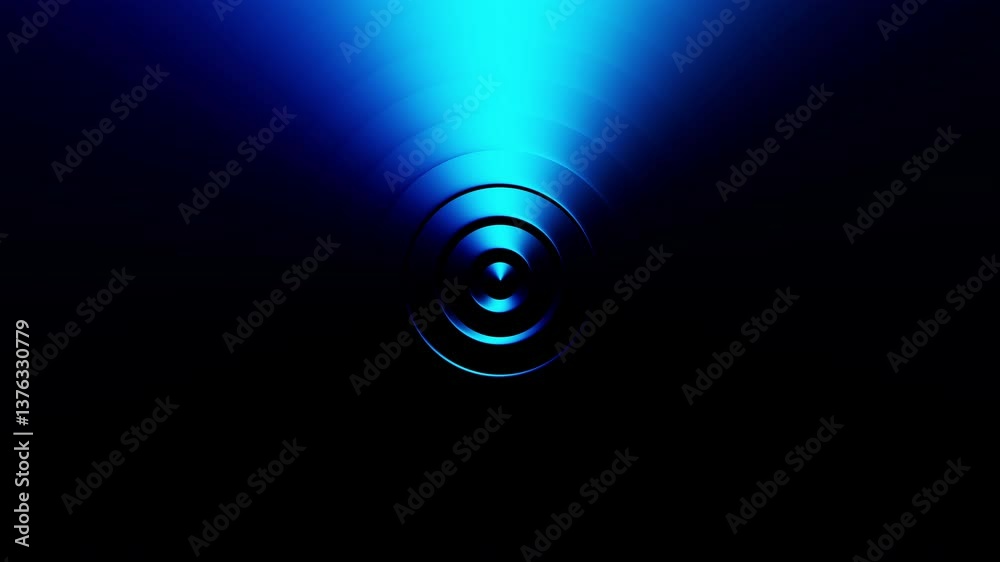 Aufkleber abstract futuristic background animation of dark 3d rings wave motion with glowing blue lights, 4k s