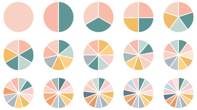 Color wheel guide. Floral patterns and palette isolated. RGB and CMYK colors. Pie charts diagrams.