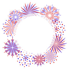 Fireworks round frame - independence day greeting card template with space for text
