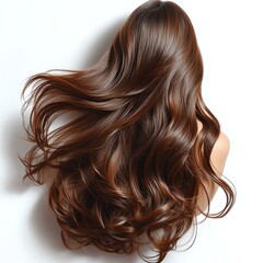 Fototapeta premium Silky Brunette Hair in Motion. Flowing Silky Brunette Hair with Natural Shine. Beautiful Silky Brunette Hair Captured in Movement. Flowing wavy hair with rich brown shades.