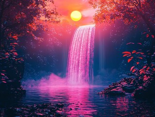 Pink Waterfall Sunset