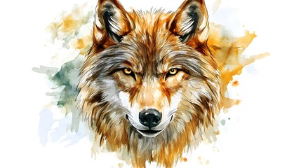Fototapeta premium Detailed Wolf Head Digital Watercolor Clipart Illustration