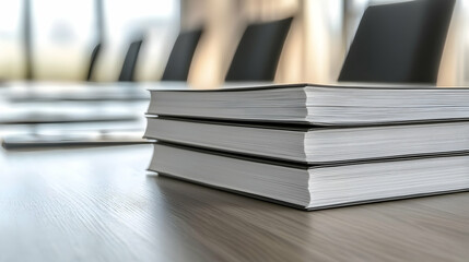 Stack of White Books on a Wooden Table in an Office