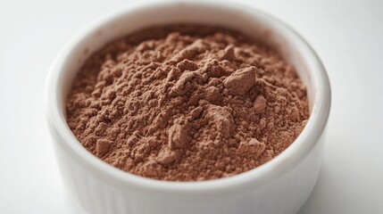 Chocolate Protein Powder in a White Ceramic Dish