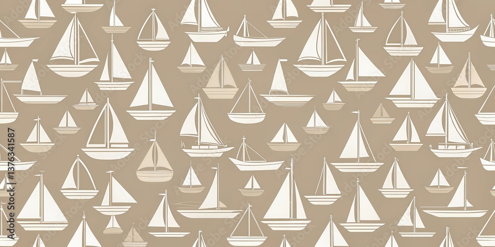 Poster A Delightful Nautical Pattern Featuring an Array of Sailboats in Various Sizes and Styles, Adorning a Calm Neutral Background