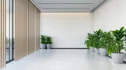 Obraz premium Contemporary office with a garden atrium, minimalist plants and glass surroundings for a natural and clean design