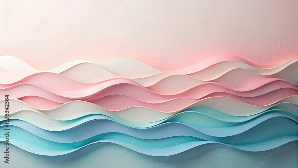 Poster serene pastel waveforms an abstract composition of layered curving lines in soft pink, white, and bl