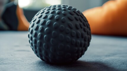 A close up view of a dark massage ball