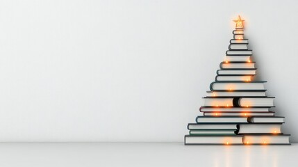 A Bookish Christmas Tree: Festive Stack of Books Forming a Christmas Tree Shape