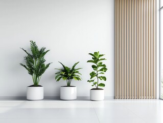 Indoor garden in a sleek modern office lobby, minimalist planters and greenery enhancing the elegant space