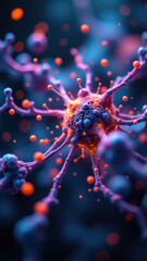 A detailed image of a GLUT4-stained cell, showing its structure in vivid colors with a focus on GLP1 receptors.