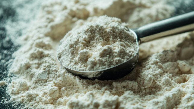 Measuring Spoon Resting in Protein Powder Heap Ultr