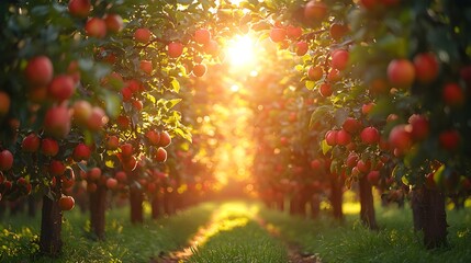 Sunlight Filtering Through Trees in a Colorful Garden