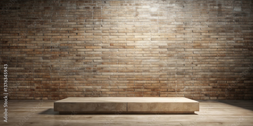 Poster empty stone platform against a rustic brick wall backdrop, ideal for product display or showcasing m