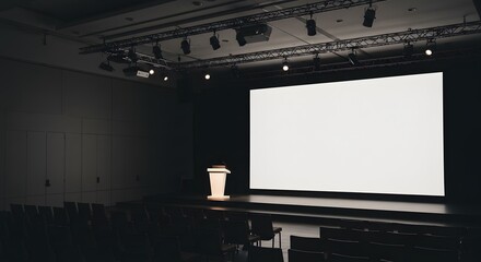 Empty conference room with blank screen.