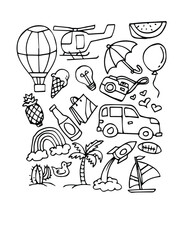 Vector illustration of Doodle cute for kid, Hand drawn set of cute doodles for decoration on white background.	