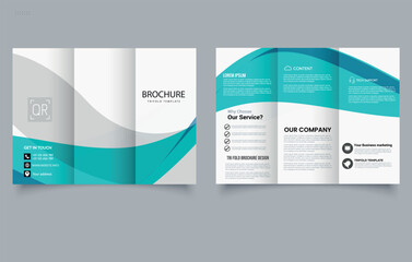 Corporate Blue Trifold Brochure Template Modern Business Leaflet Design. Editable image.