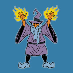 Vector Illustration of a Wizard with Fire Magic