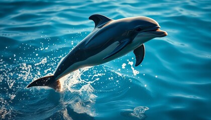 Obraz premium A graceful dolphin leaps from the ocean's depths, its sleek body creating a mesmerizing display of aquatic ballet.