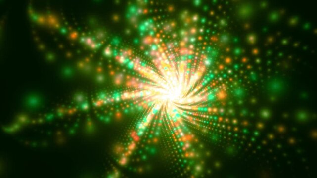 hypnotische drehende Spirale aus gelb gr&uuml;n leuchtenden Lichtern &ndash; farbenfrohes Technologie-Design, Meditation, futuristische Energie und modernes visuelles Konzept, Entschleunigung