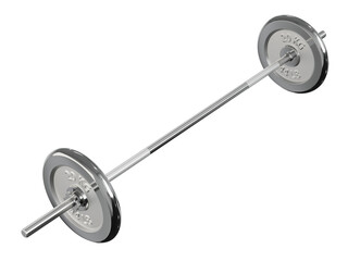 Cast Iron Adjustable Barbell with 20kg or 44lb plates, side view, isolated on white background. 3D illustration
