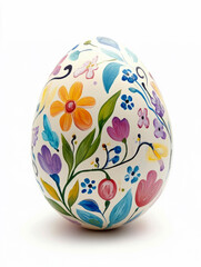 Painted Easter egg with floral design, isolated on white background