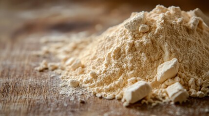 Whey Protein Powder Spread Across Wooden Countertop