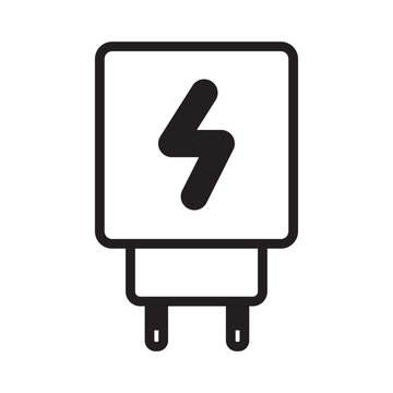 recommend clip art: Black And White Electronic Charger Icon with Lightning Bolt Symbol