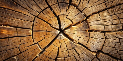 Detailed Cross-Section of Aged Wooden Trunk Revealing Intricate Grain Patterns and Natural Cracks