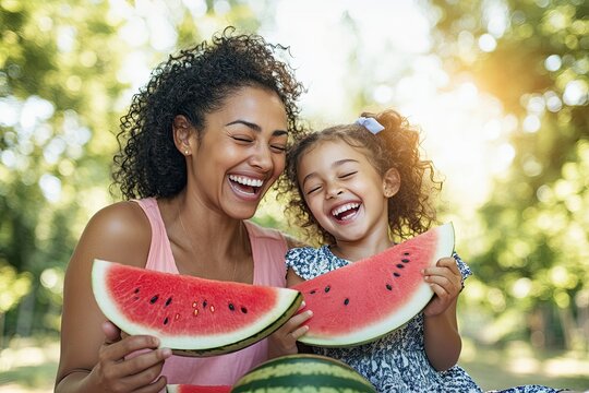 Joyful moments shared between mother and daughter enjoying fresh