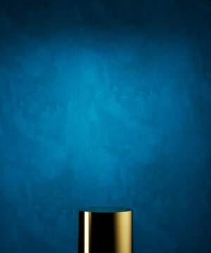 Abstract scene blue stucco plaster gold postament base