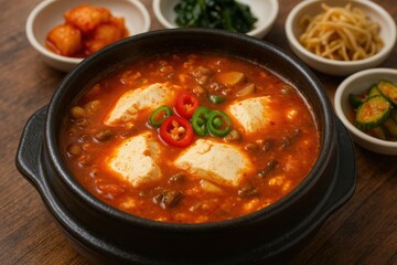 Traditional Spicy Korean Soft Tofu Stew Sundubu Jjigae (순두부찌개)

