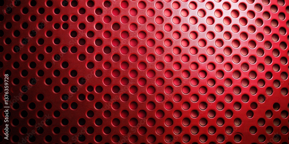 Poster crimson perforated surface a textured background of regularly spaced circular apertures in a rich re