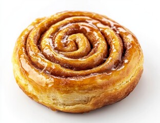 Fototapeta premium Cinnamon Roll with Glaze Delicious Pastry Close Up on White Background