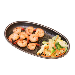 Sizzling shrimp and vegetable platter a close-up culinary delight