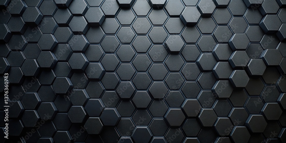 Poster Abstract Dark Hexagonal Pattern Background Texture Featuring a Three-Dimensional Array of Interlocking Shapes with a Subtle Textured Surface