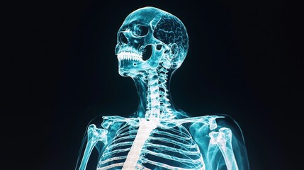 Radiant X-Ray of the Human Skeletal System against a Dark Background
