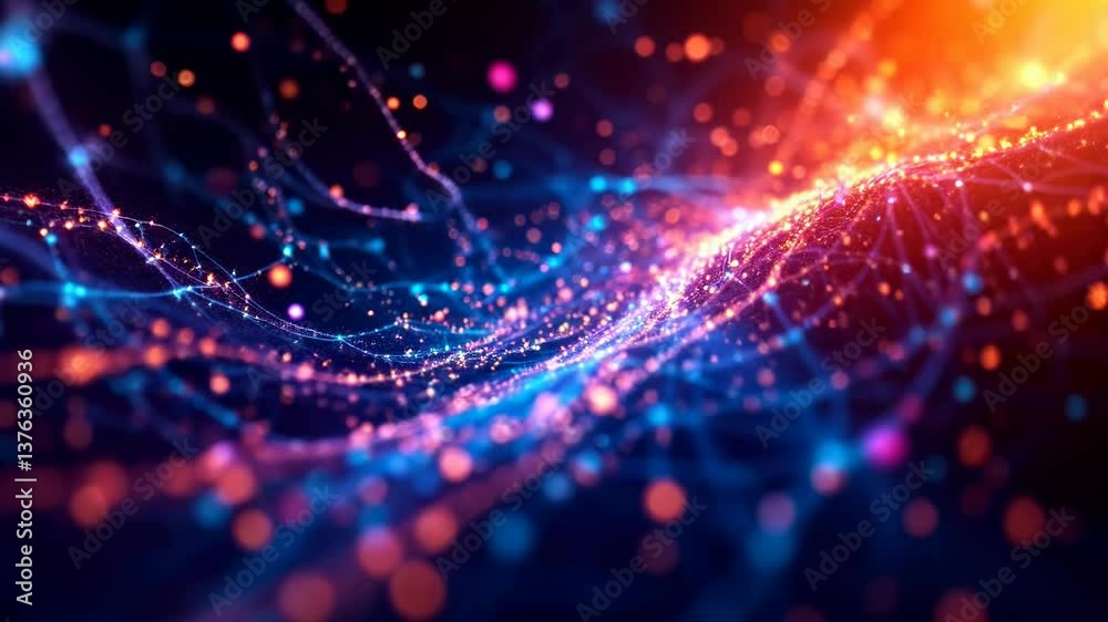 Poster dynamic particle swirl with vibrant motion and light energy in abstract background