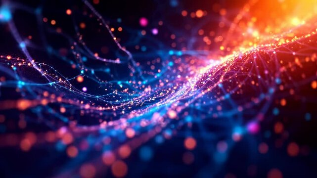 Dynamic particle swirl with vibrant motion and light energy in abstract background