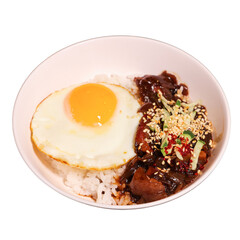 Delicious bowl of rice and egg kitchen food photography bright setting close-up culinary delight