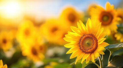 Obraz premium vibrant sunflower field in full bloom, radiating warmth and joy