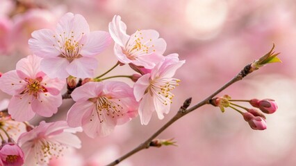 Close-Up of Pink Cherry Blossoms in Full Bloom with Delicate Petals 