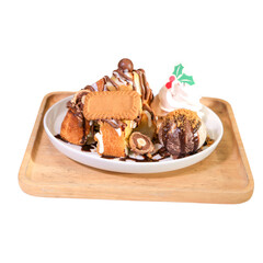 Indulge in decadent ice cream and cookie dessert creation, indoor culinary art, close-up view