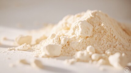 Protein powder spread across white table