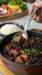 Feijoada - National Brazilian dish of black beans and different types of meat. food vertical format 